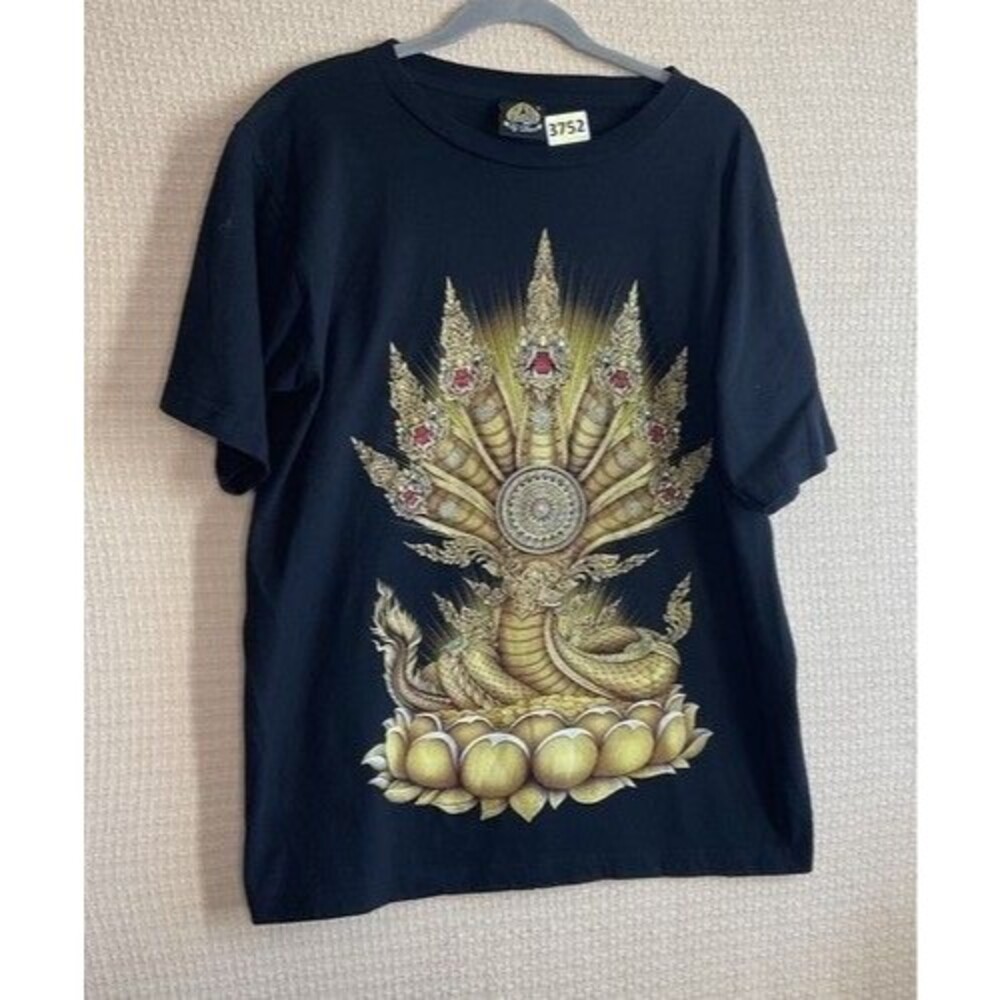 My Dream Seven Headed Snake Gold Vintage Logo Short Sleeve T-Shirt Men Size L